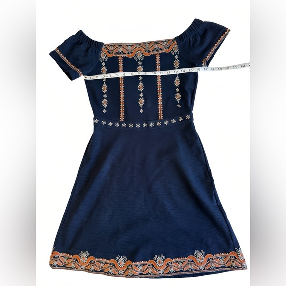 Tory Burch Nell Womens XS Dress Off the Shoulder Embroidered Blue Boho - Picture 7 of 9